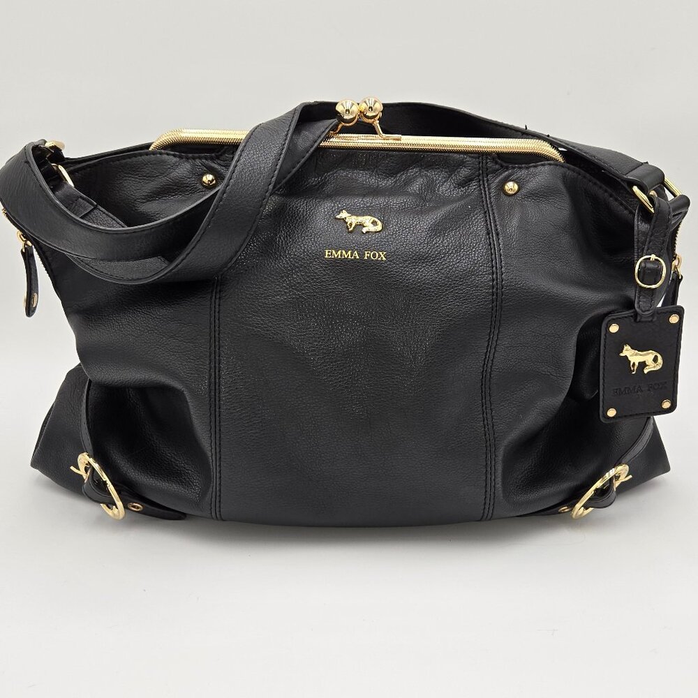 Large Emma Fox Black Leather Shoulder Bag Purse